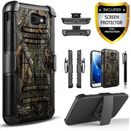 Samsung Galaxy J7 V, Galaxy J7 Perx, Galaxy J7 Sky Pro Case, Dual Layers [Combo Holster] Case And Built-In Kickstand Bundled with [Premium Screen Protector] Hybird Shockproof And Circlemalls Stylus Pen (Camo)